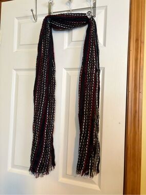 Maurices Black Scarf with Red and Cream Stripe Detail